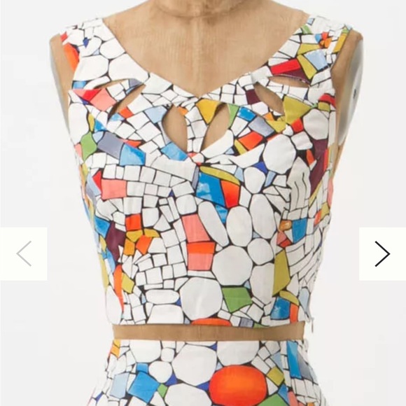 Anthropologie Tops - Anthropologie Maeve Stained Glass Crop Top Mosaic Sleeveless Button Linen Mod